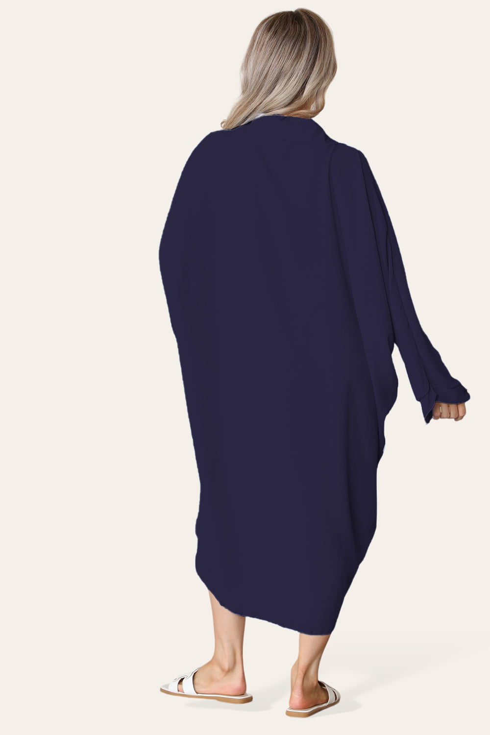 High-Low Oversized Button Long Top Shirt Dress with Hem and Long Sleeves - 9th Degree