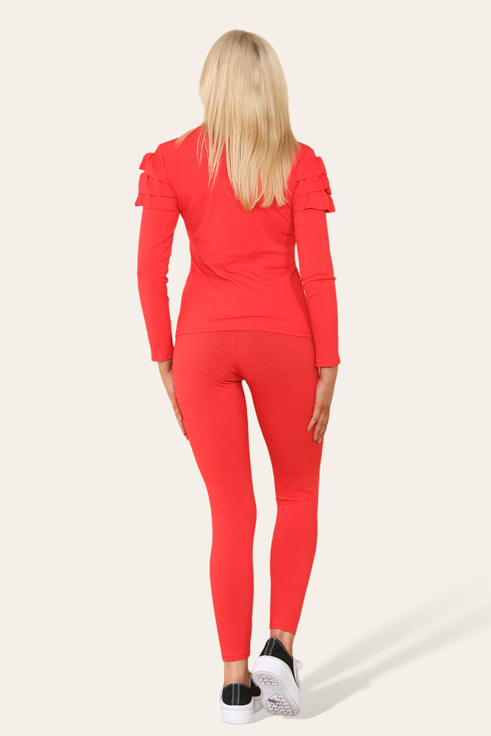 Long Sleeves Peplum Front Buttons Frilled Hem Lounge Wear Set - 9th Degree