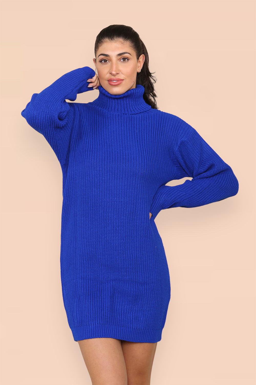 Polo Roll Neck Over Sized Ribbed Knitted Florescent Chunky Sweater Jumper Dress - 9th Degree