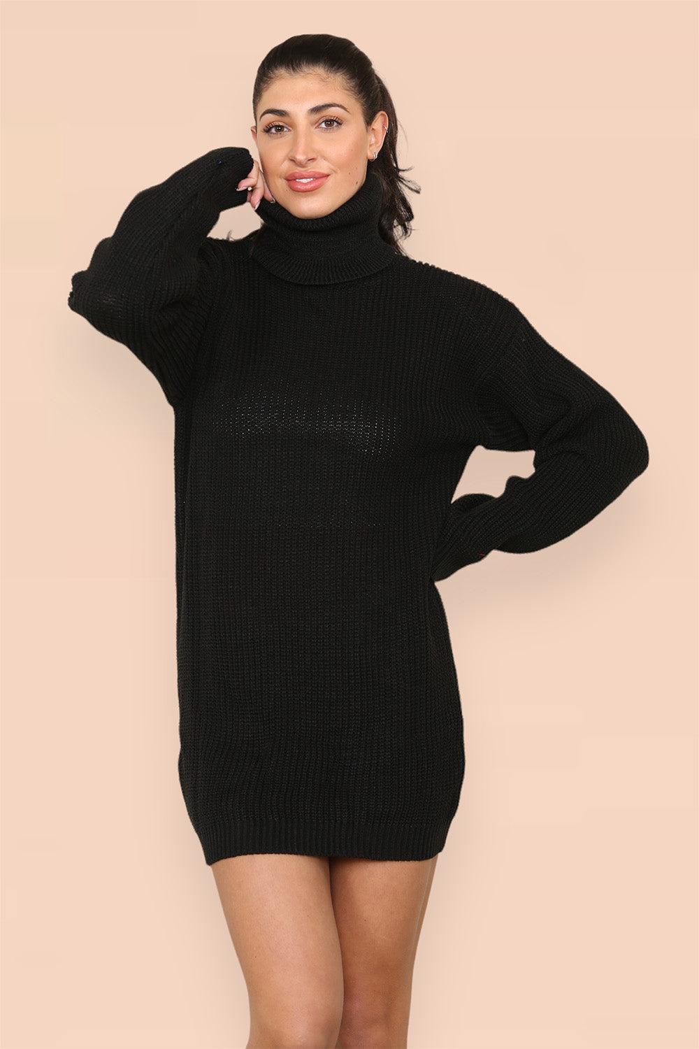 Polo Roll Neck Over Sized Ribbed Knitted Florescent Chunky Sweater Jumper Dress - 9th Degree