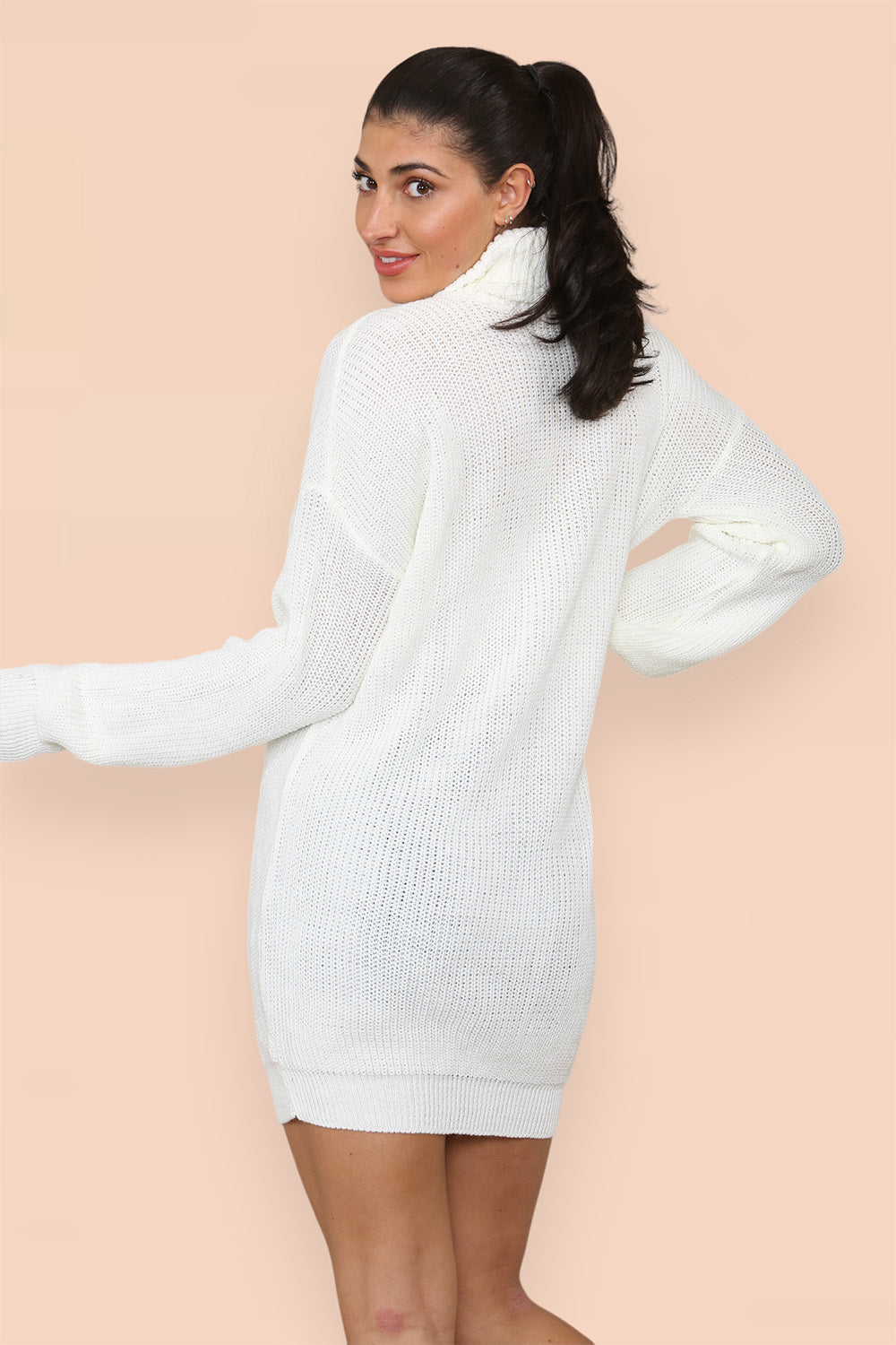 Polo Roll Neck Over Sized Ribbed Knitted Florescent Chunky Sweater Jumper Dress - 9th Degree