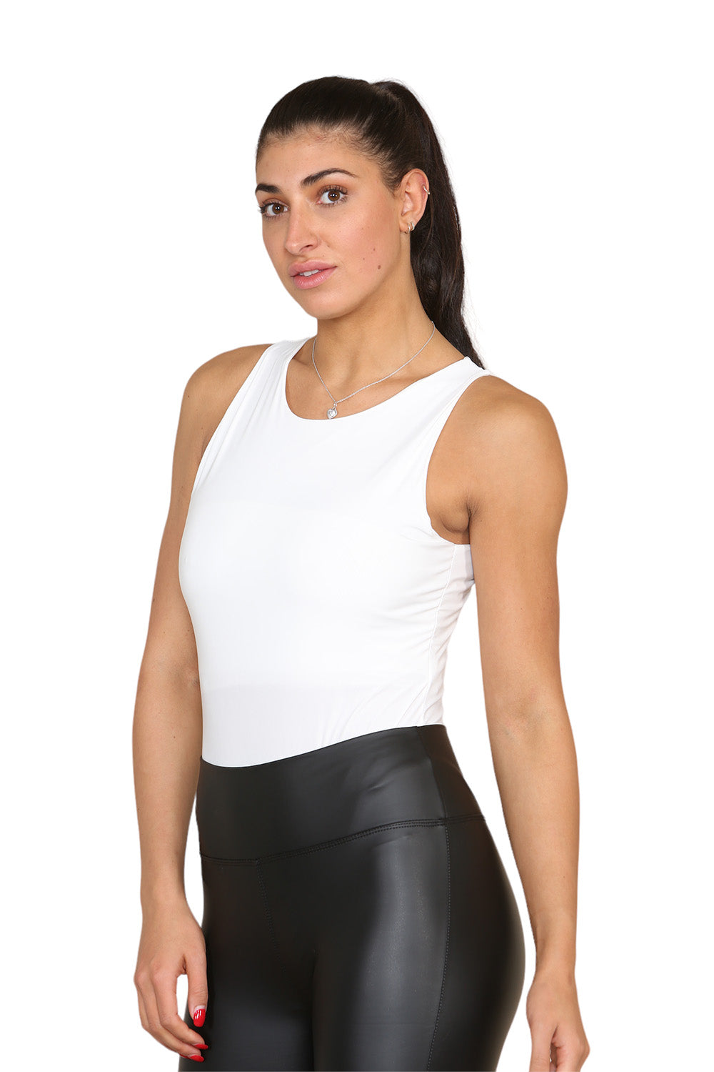 Slinky Racer Round Neck Double Layered Top Bodysuit - 9th Degree