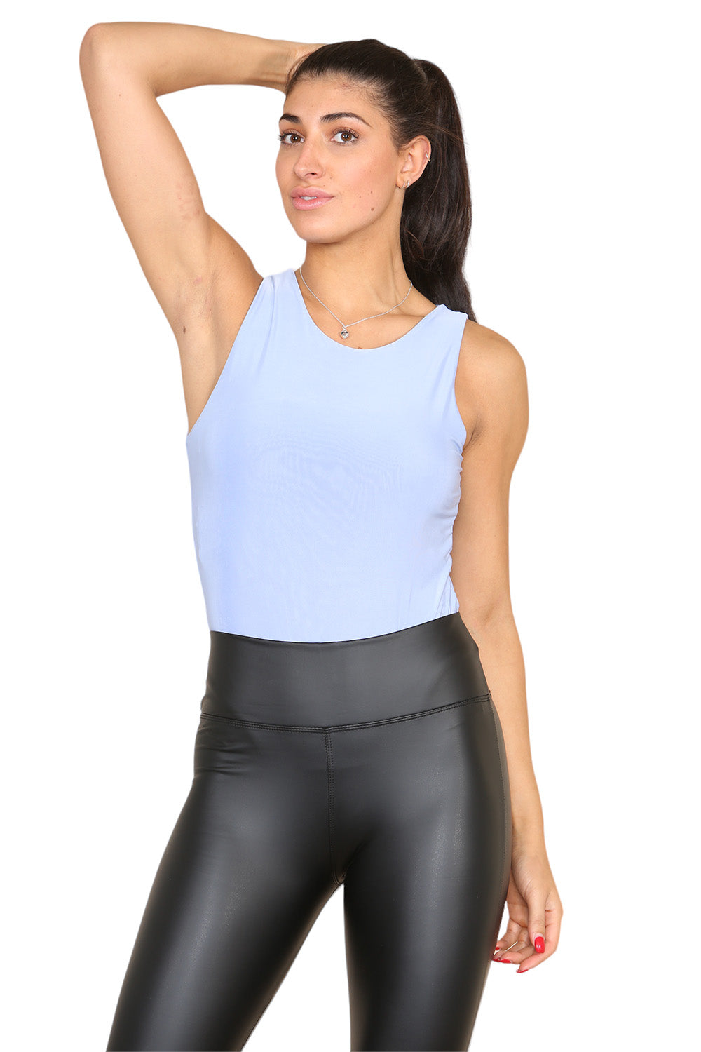 Slinky Racer Round Neck Double Layered Top Bodysuit - 9th Degree