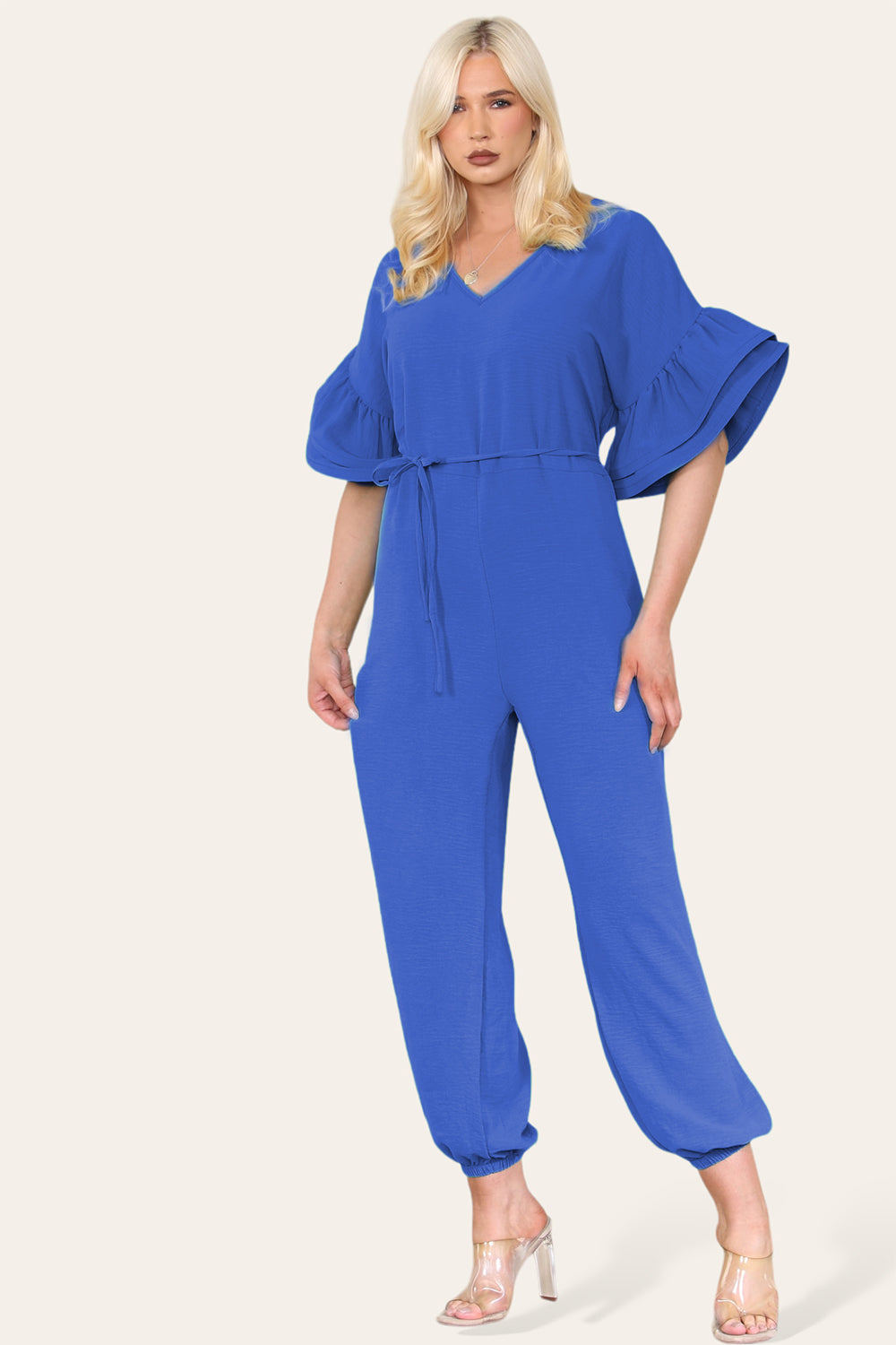 Ruffle Sleeves Frill Tie Jumpsuit - 9th Degree