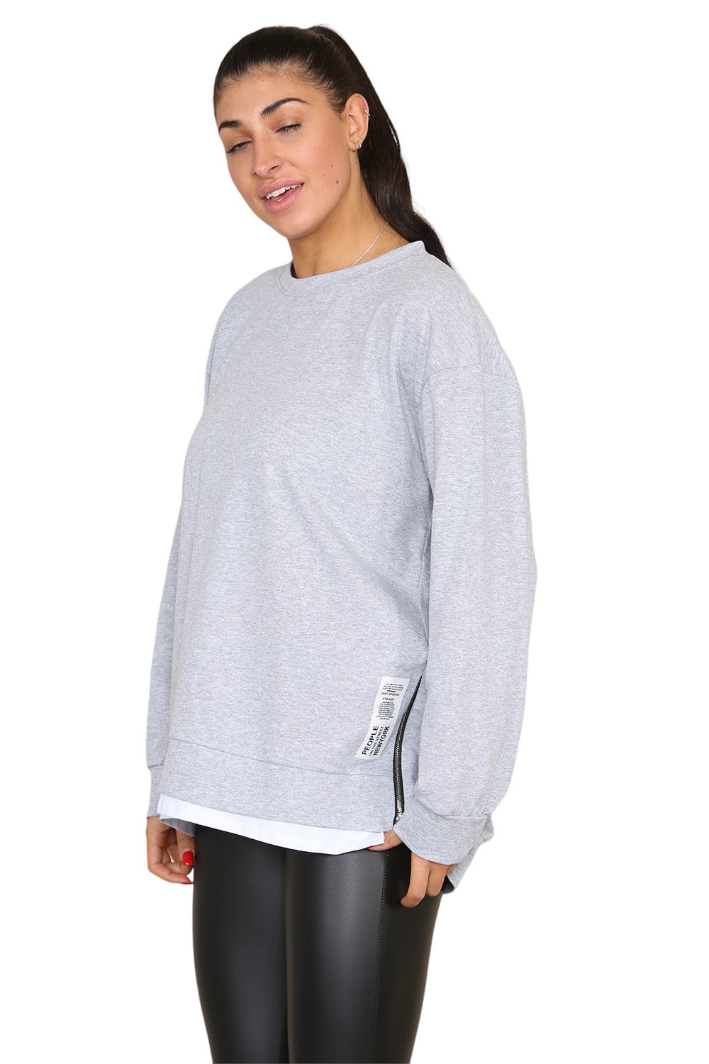 Womens Casual Wear Side Zip Top Full Sleeves Gray - 9th Degree