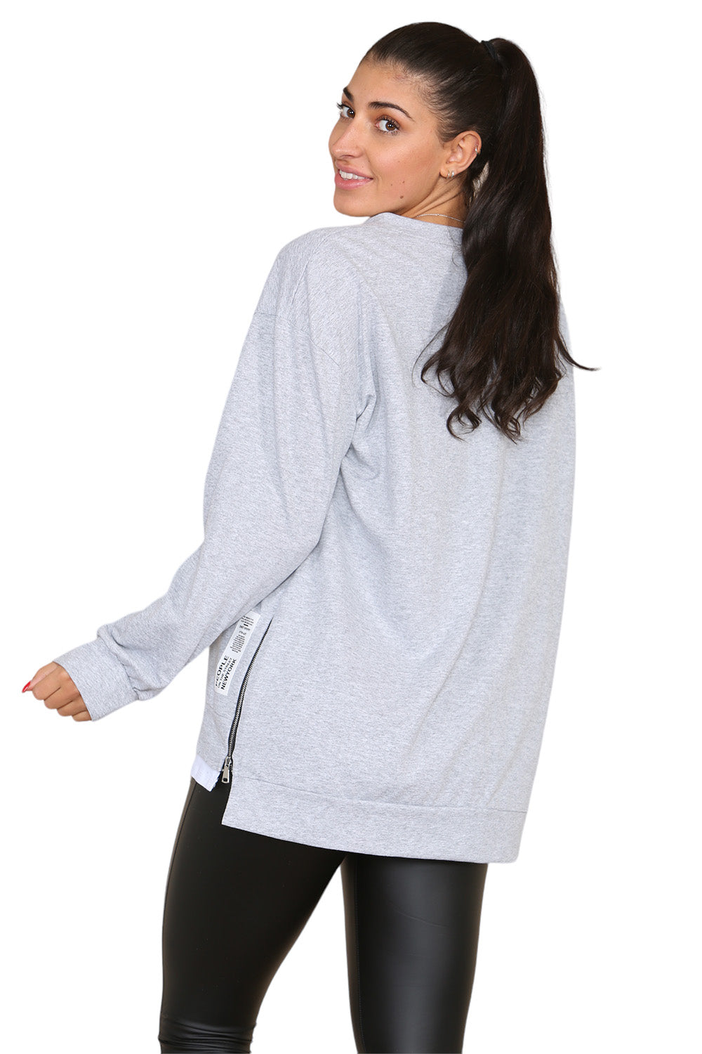 Womens Casual Wear Side Zip Top Full Sleeves Gray - 9th Degree
