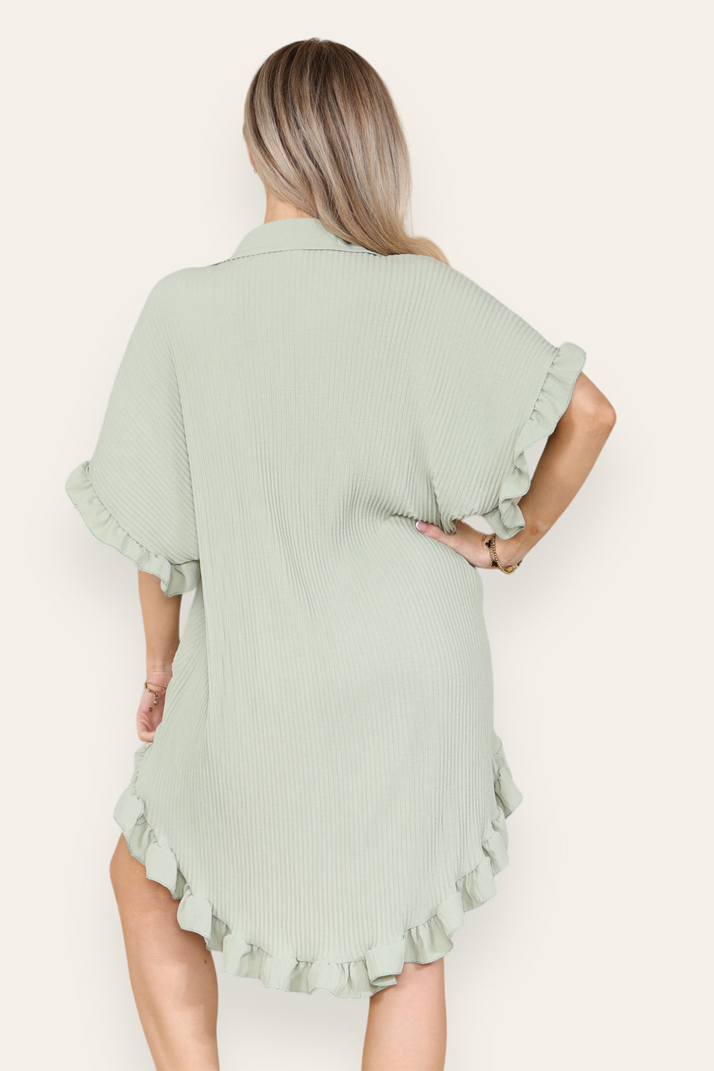 Over Sized Italian Gold Button Pleated Frill Ruffle TikTok Dress Top - 9th Degree