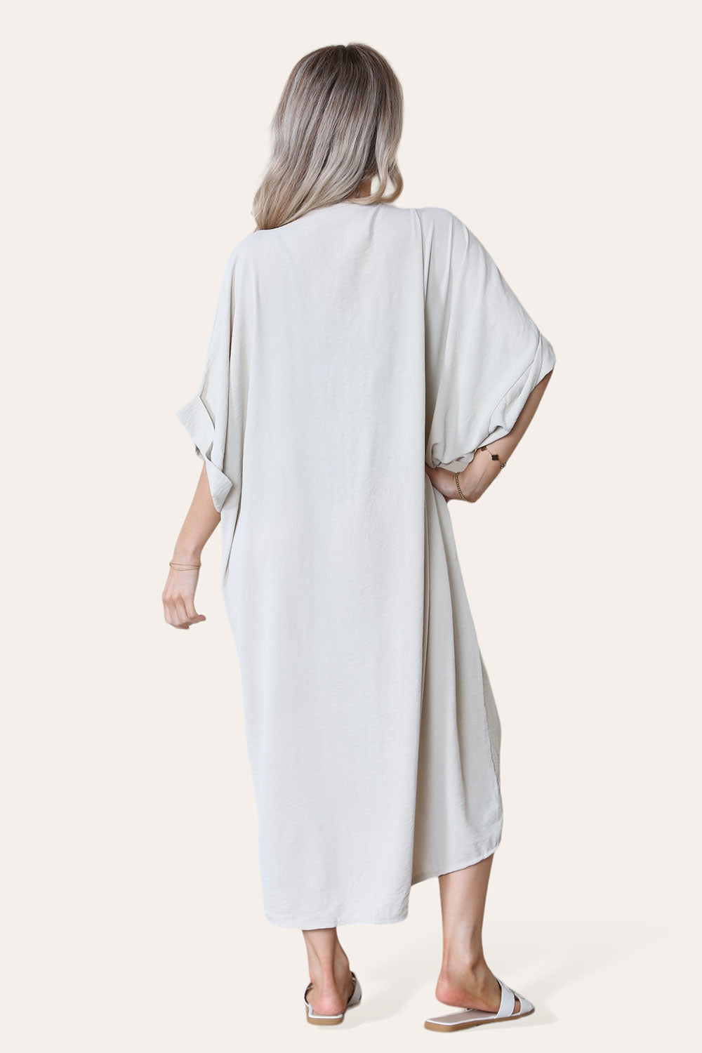 Womens V-Neck Tie Knotted Twisted Front Oversized Longline Midi Dress - 9th Degree