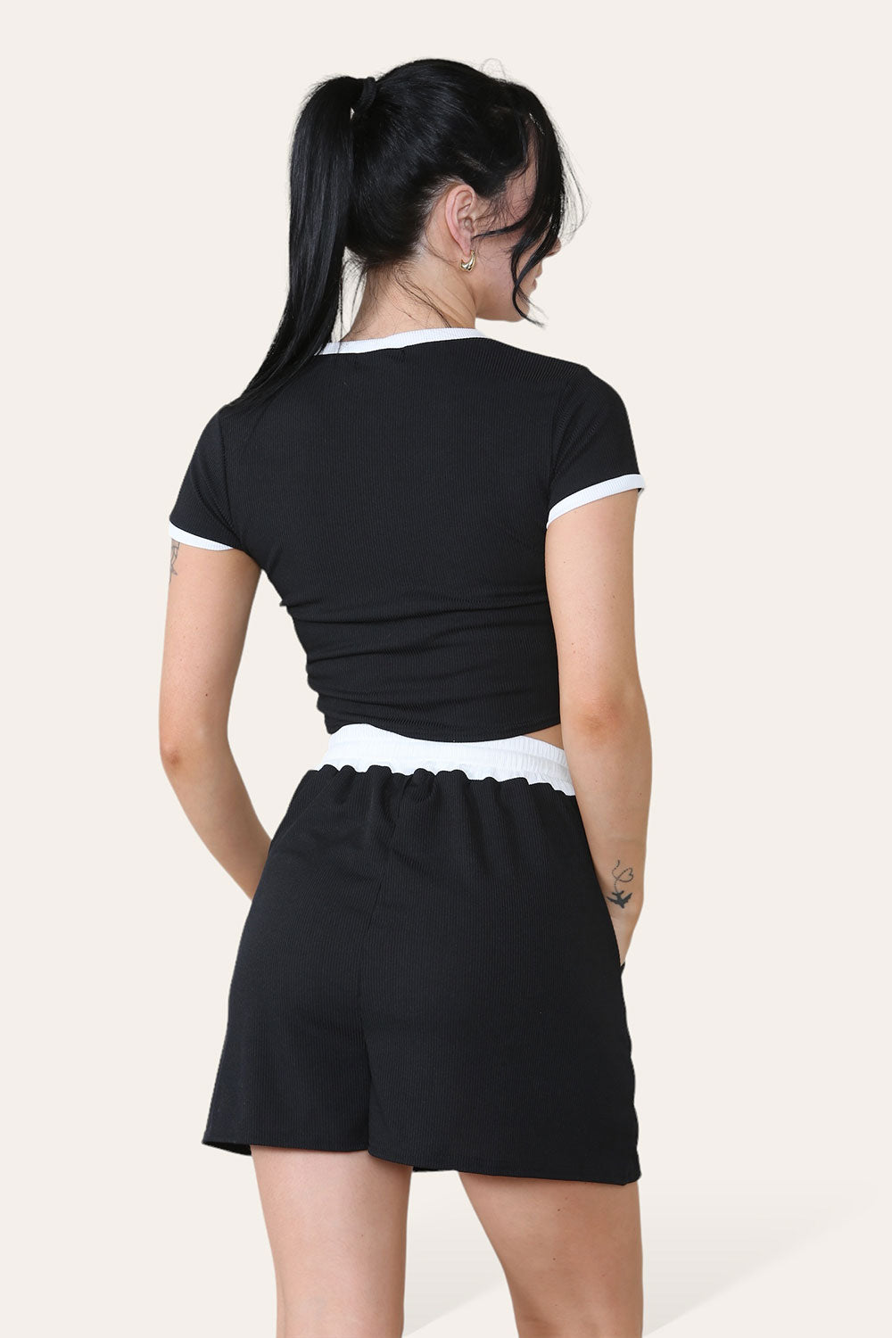 Ribbed Contrast Waistband Top and Short Set - 9th Degree