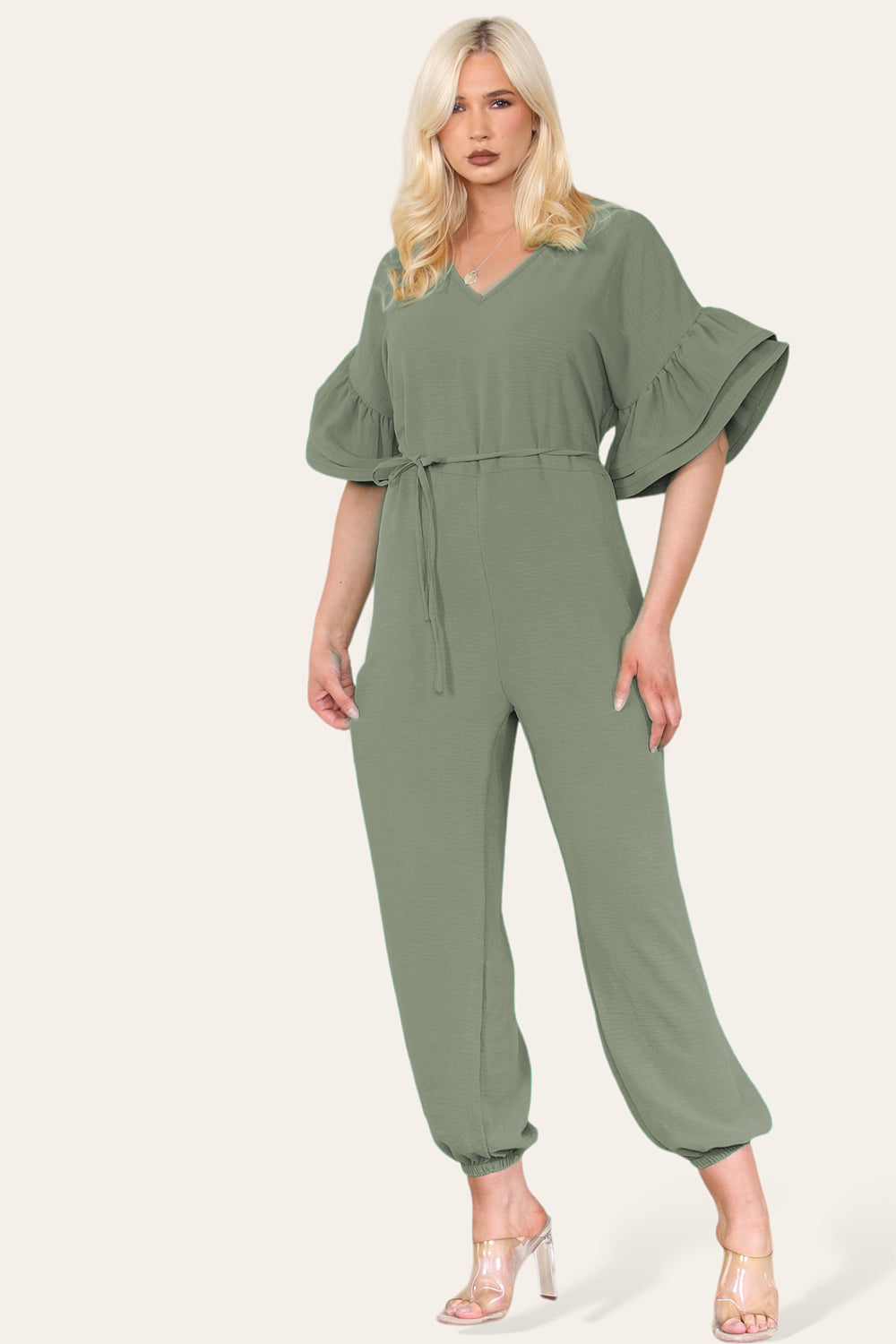 Ruffle Sleeves Frill Tie Jumpsuit - 9th Degree