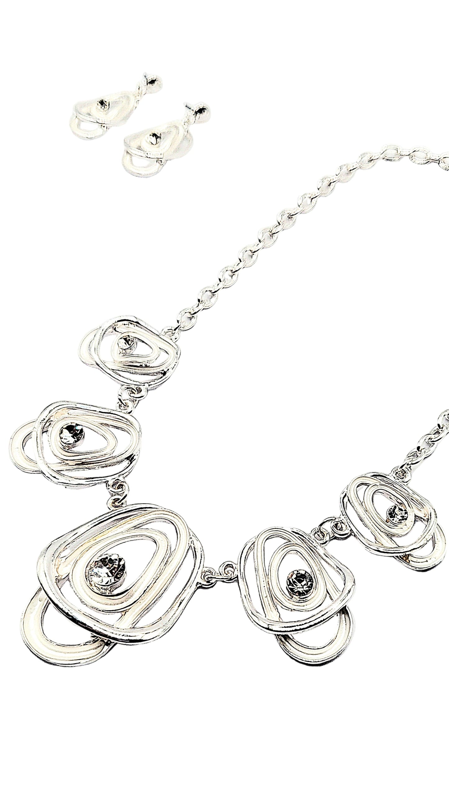 Abstract Layered Crystal Necklace & Earrings Set