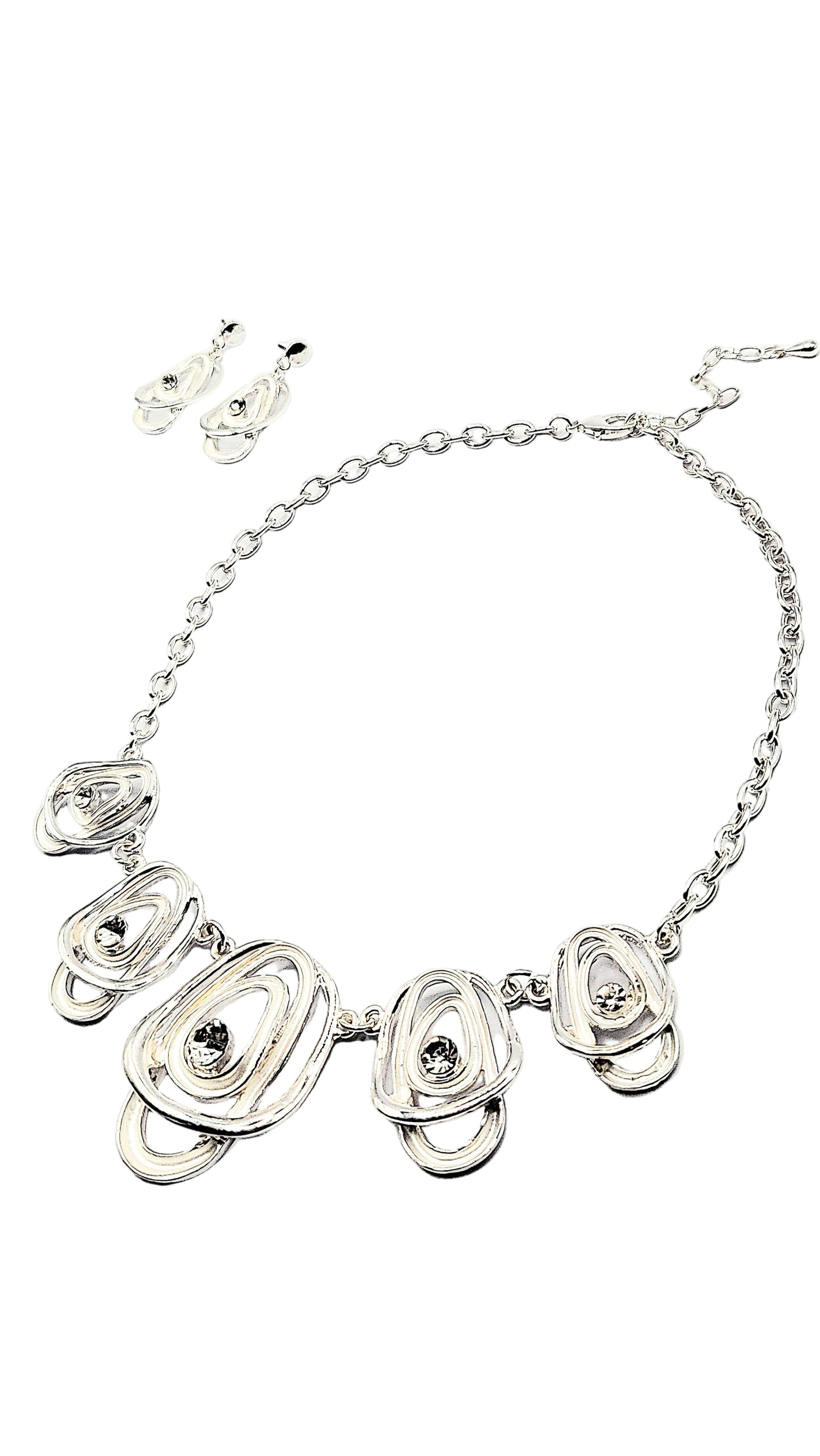 Abstract Layered Crystal Necklace & Earrings Set