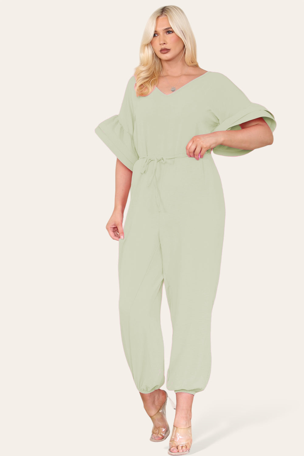 Ruffle Sleeves Frill Tie Jumpsuit - 9th Degree