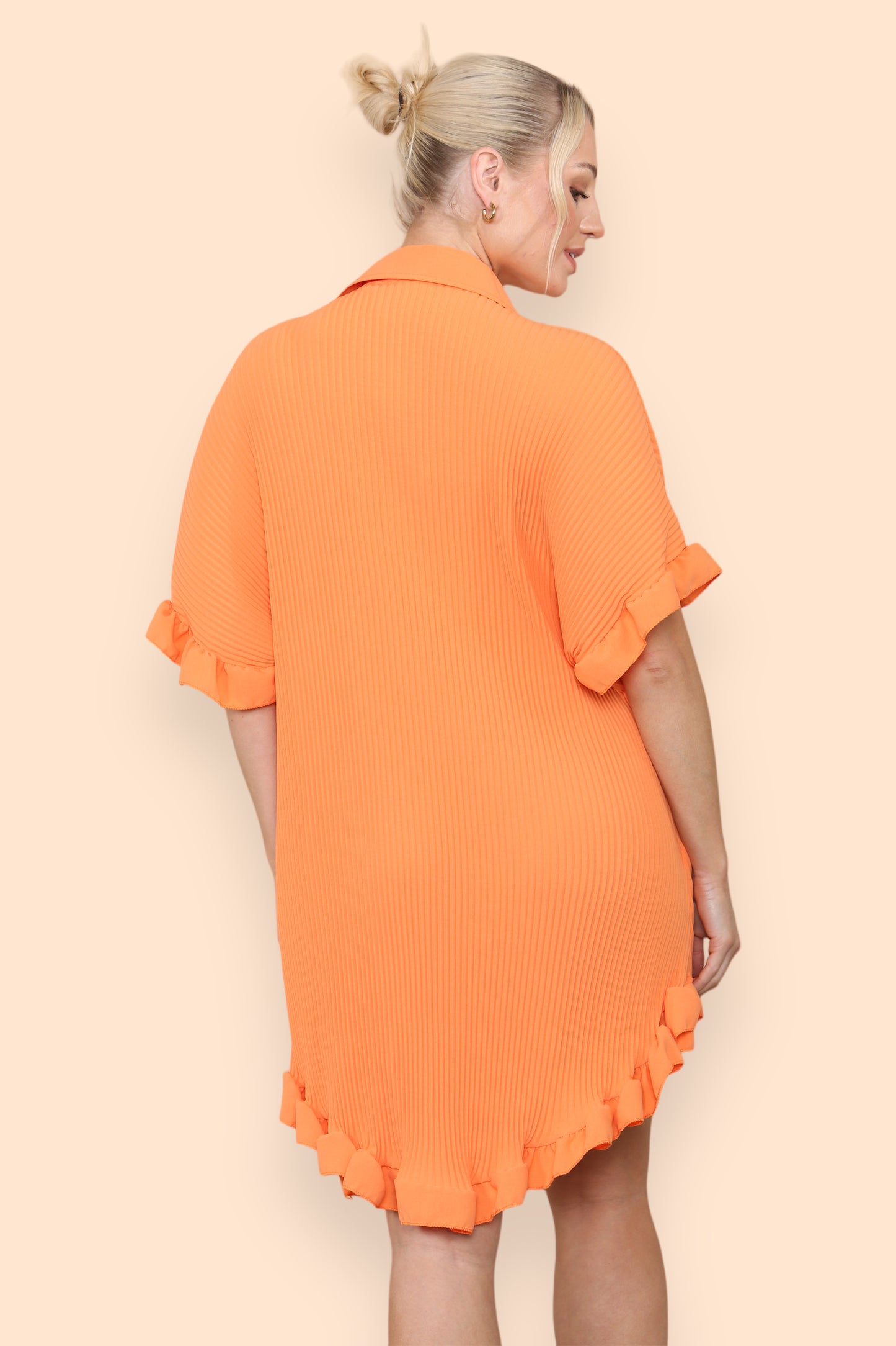 Over Sized Italian Gold Button Pleated Frill Ruffle TikTok Dress Top - 9th Degree