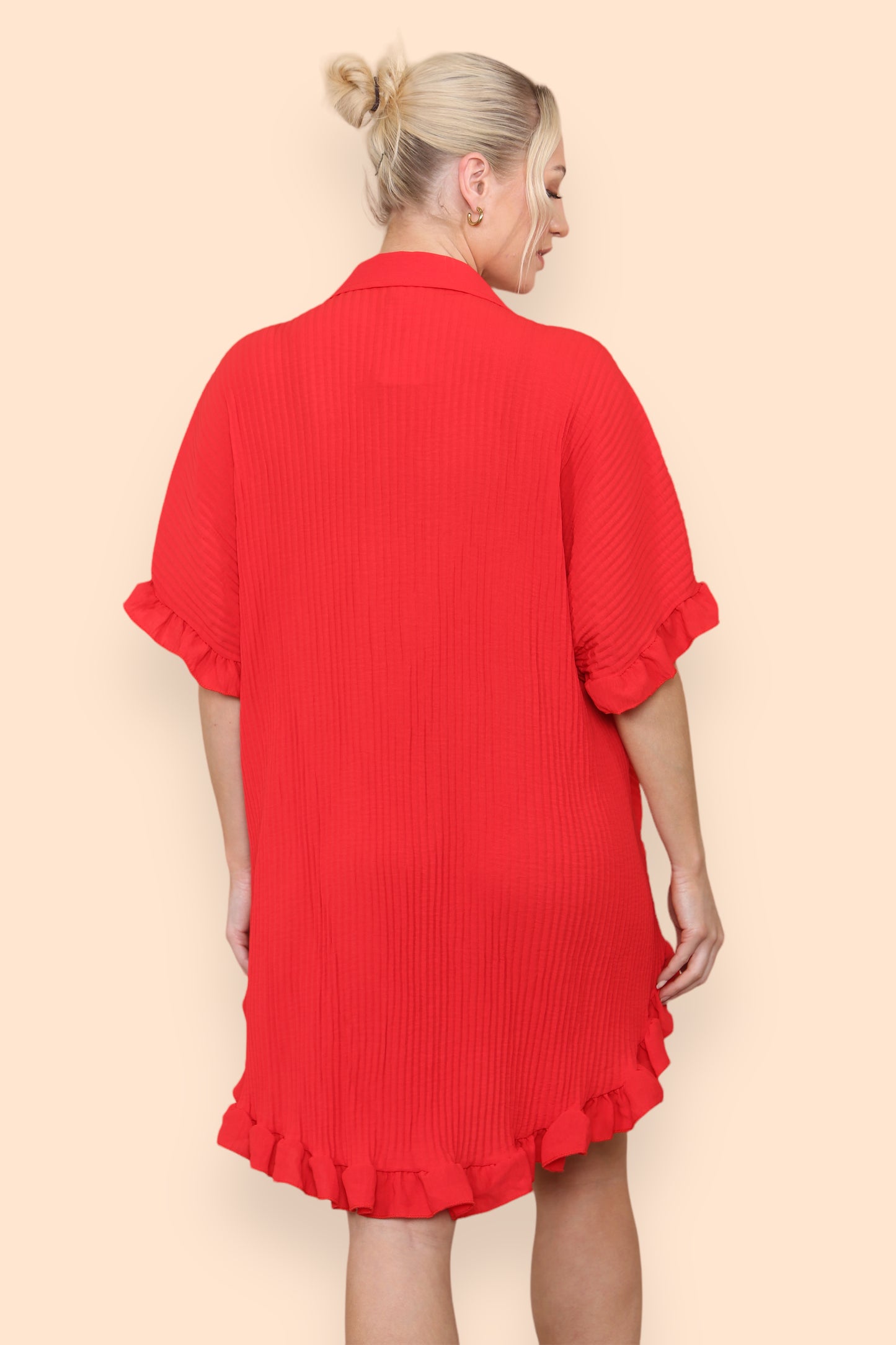 Over Sized Italian Gold Button Pleated Frill Ruffle TikTok Dress Top - 9th Degree