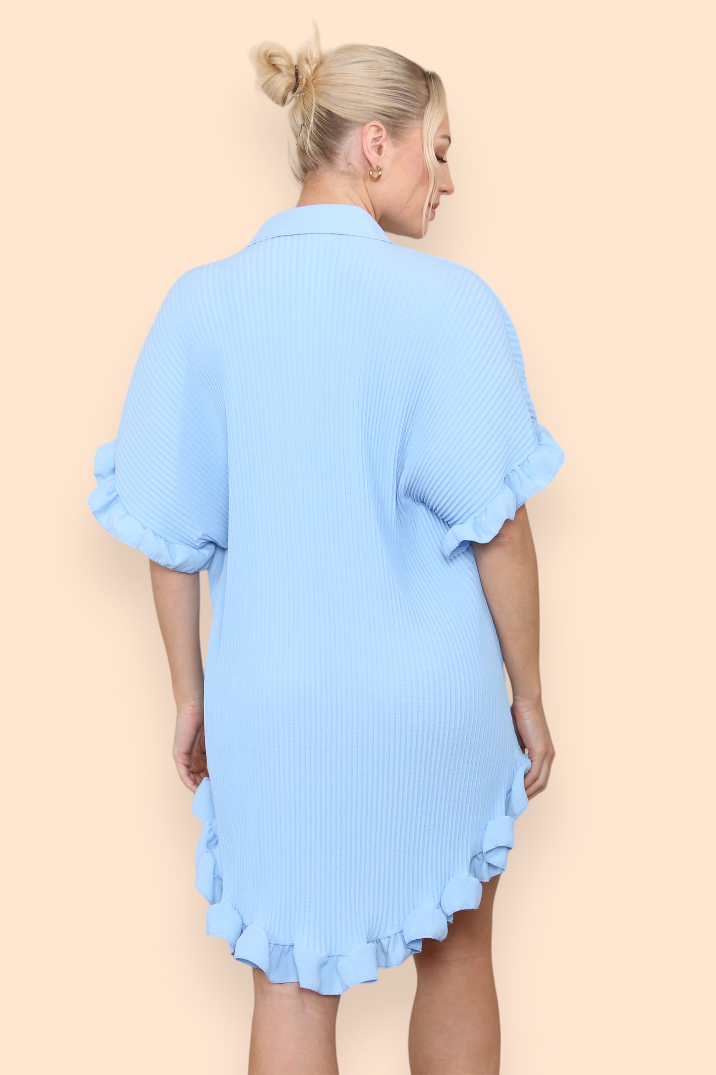 Over Sized Italian Gold Button Pleated Frill Ruffle TikTok Dress Top - 9th Degree