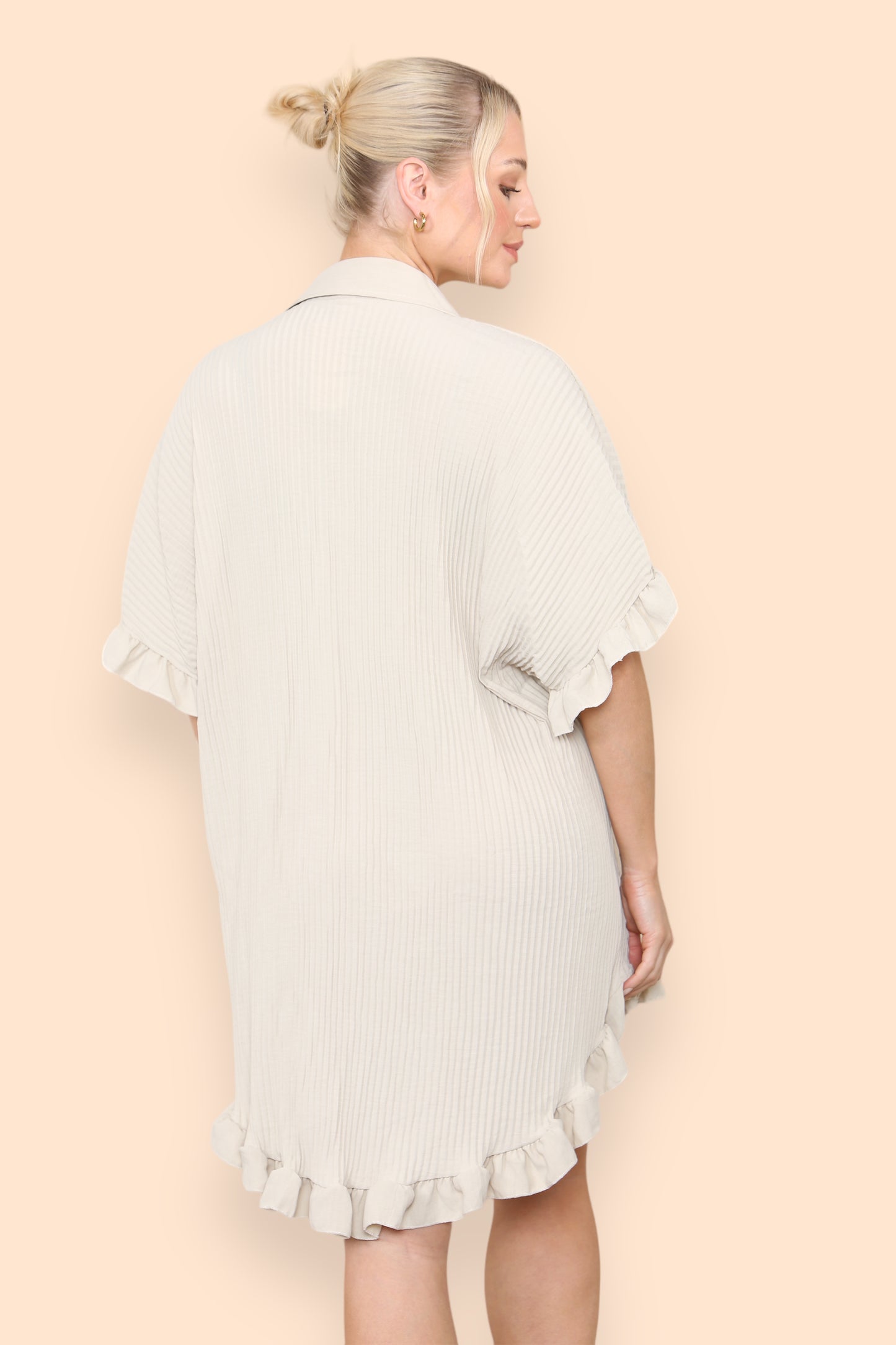 Over Sized Italian Gold Button Pleated Frill Ruffle TikTok Dress Top - 9th Degree