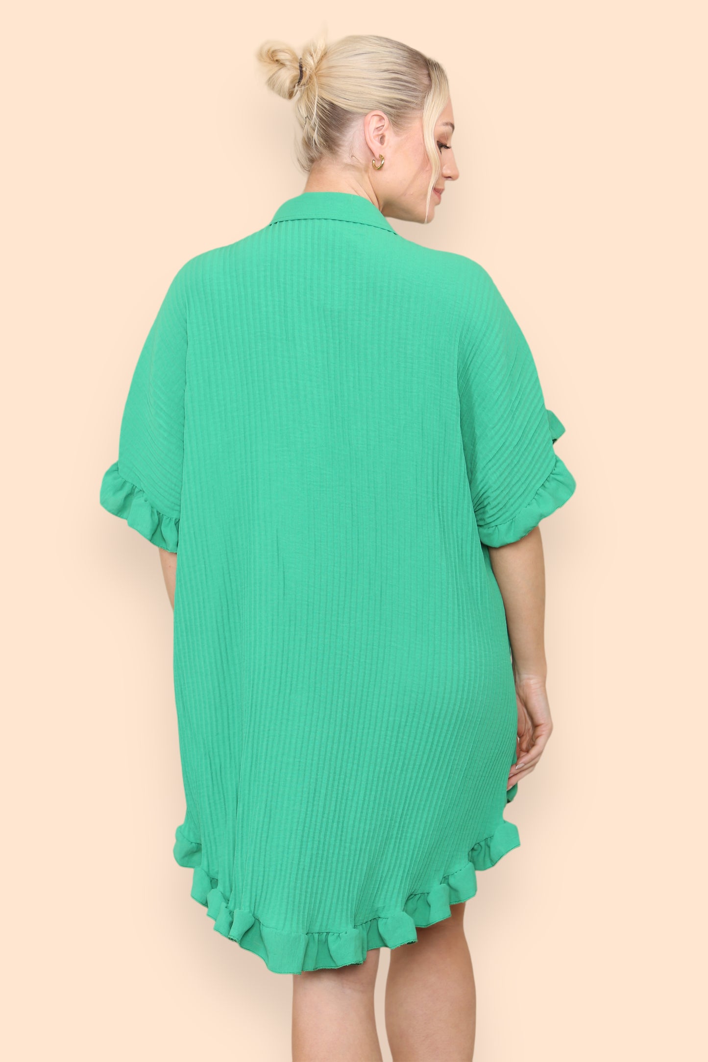 Over Sized Italian Gold Button Pleated Frill Ruffle TikTok Dress Top - 9th Degree