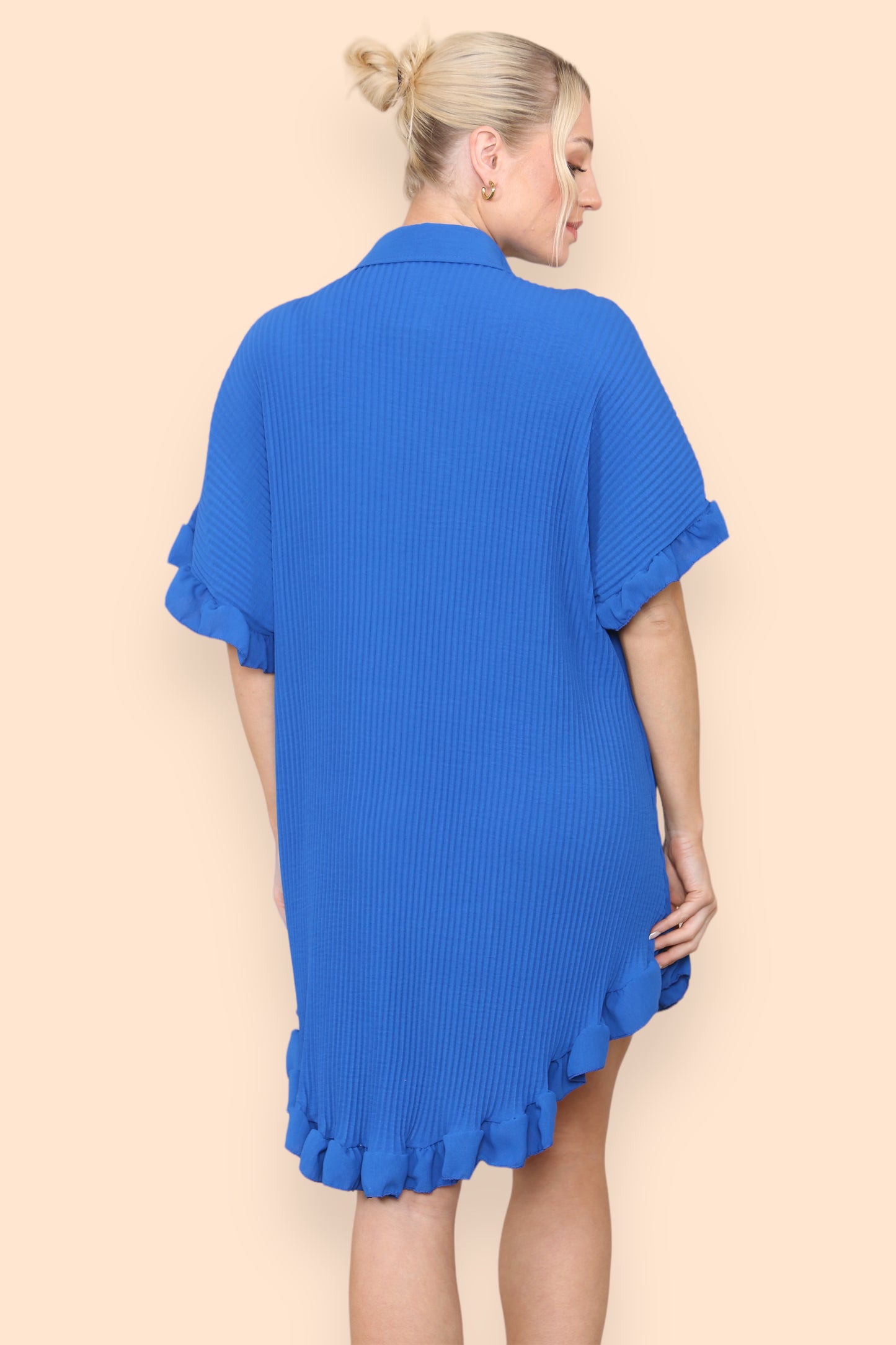 Over Sized Italian Gold Button Pleated Frill Ruffle TikTok Dress Top - 9th Degree