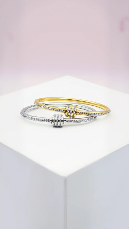 Curved Crystal Stacking Bangle Stainless Steel