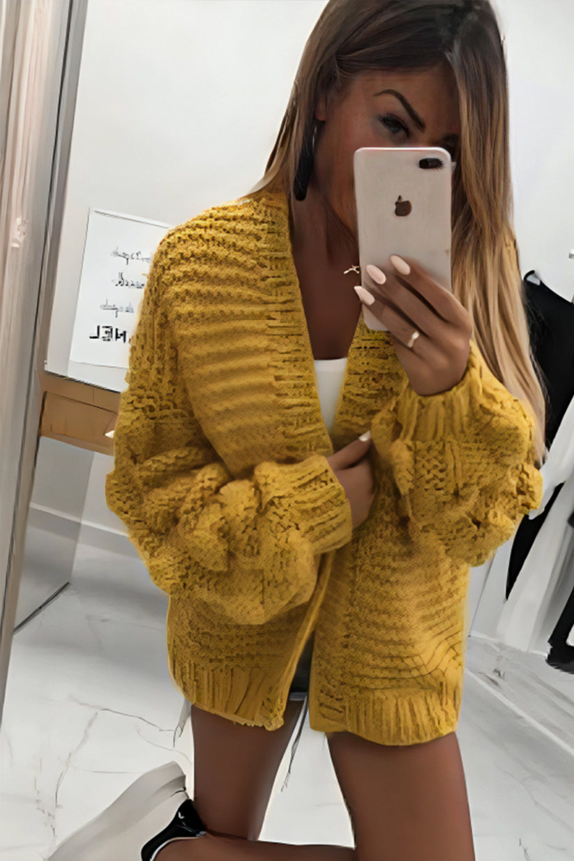 Ladies Bubble Sleeves Knit Cardigan