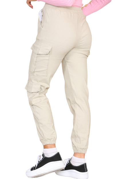 Cargo Pockets Pants Women High Waist Cropped Slim Fit Trouser