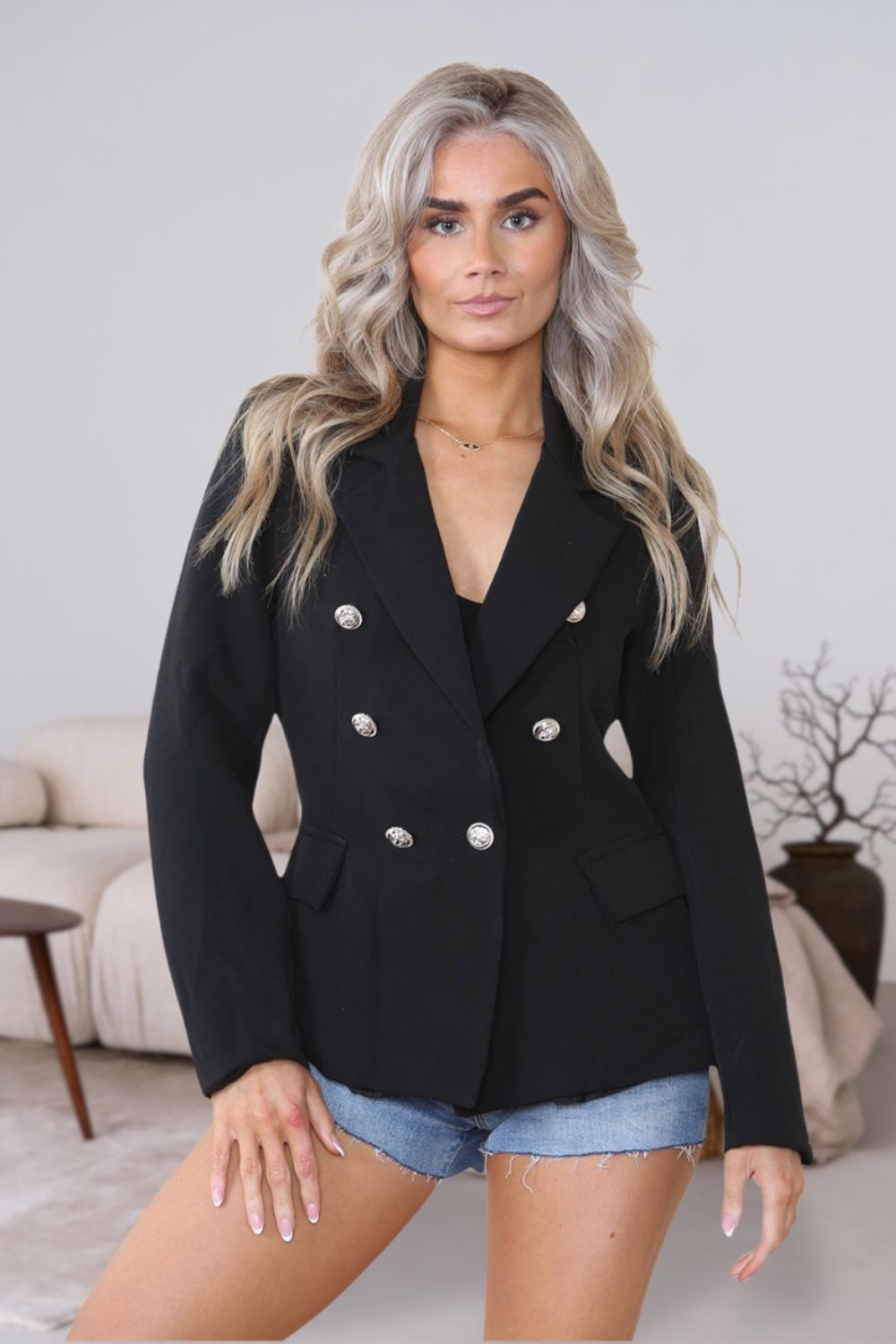 Fitted Linned Double Gold Button Collared Blazer Jacket