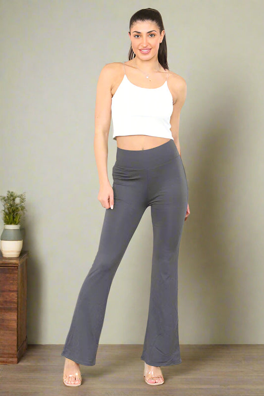 High Waisted Wide Leg Flared Trousers