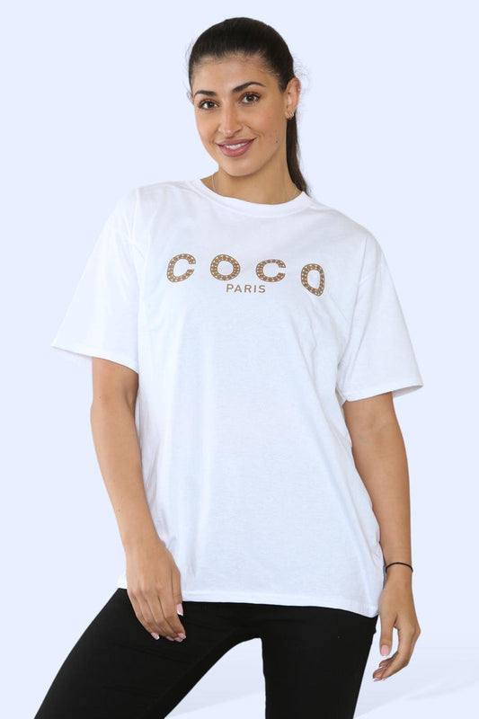 Ladies Coco Paris  Printed Short Sleeve T-Shirt Top