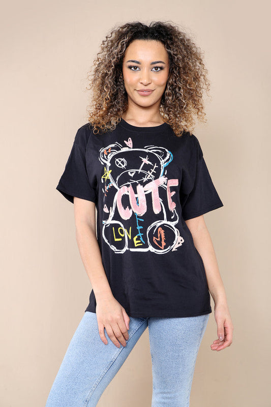 Ladies Cute Printed Short Sleeves T Shirt Top