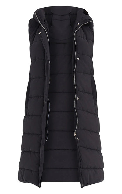 Ladies Girls Long Hooded Puffer Warm Padded Sleeveless Gilet Bodywarmer Zipper