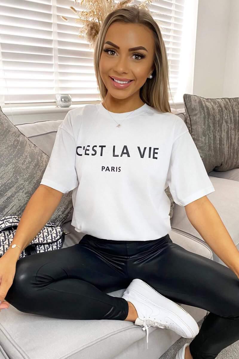 Ladies Oversized C'est La Vie Paris Simple Fashion Classic Retro Short Sleeves T Shirt Top