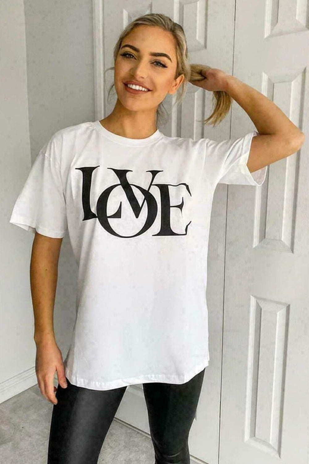 Ladies Oversized Love Print Slogan Short Sleeves T Shirt Top