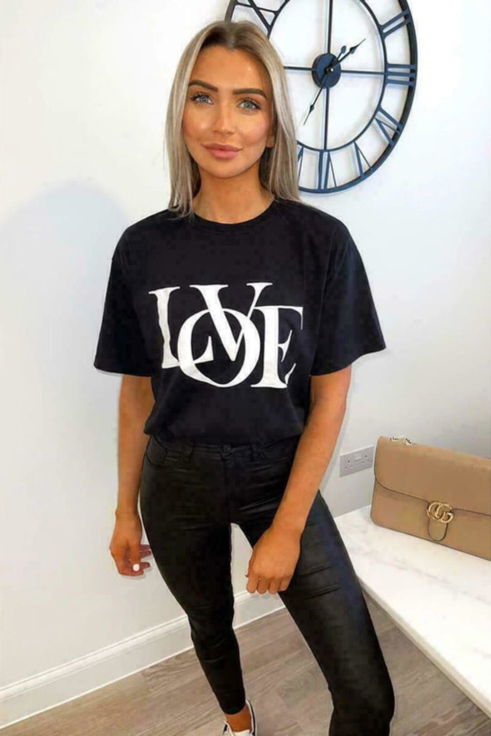 Ladies Oversized Love Print Slogan Short Sleeves T Shirt Top