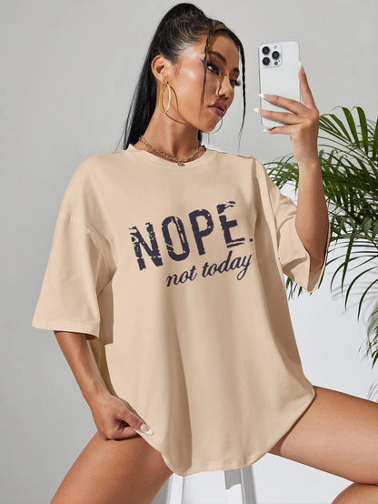 Ladies Oversized Nope Not Today Identical Graphic Print Short Sleeves T Shirt Top