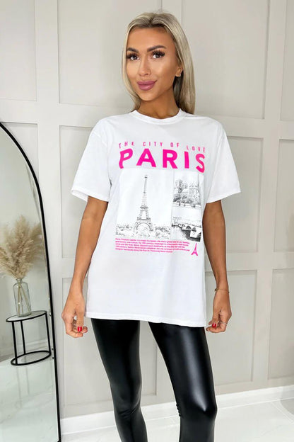 Ladies Oversized Paris Slogan Short Sleeves T Shirt Top