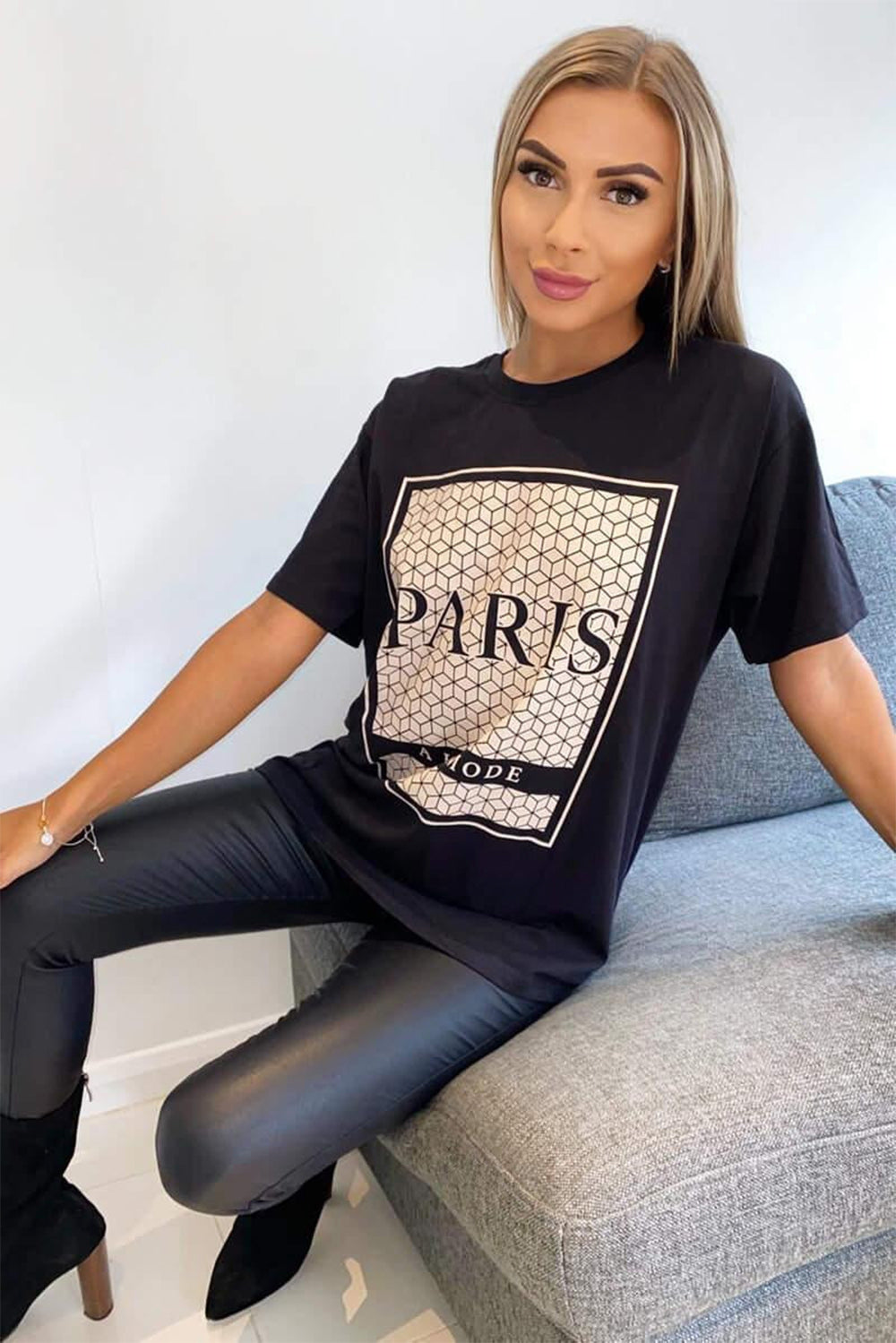 Ladies Oversized Printed Paris Short Sleeves T Shirt Top