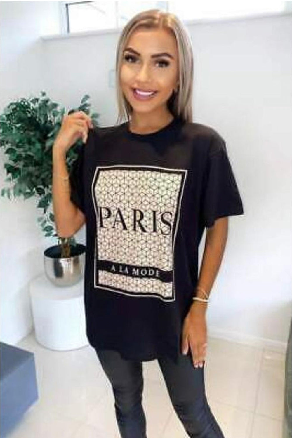 Ladies Oversized Printed Paris Short Sleeves T Shirt Top