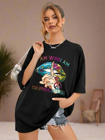 Ladies Oversized Whishper Words of Wisdom Short Sleeves T Shirt Top