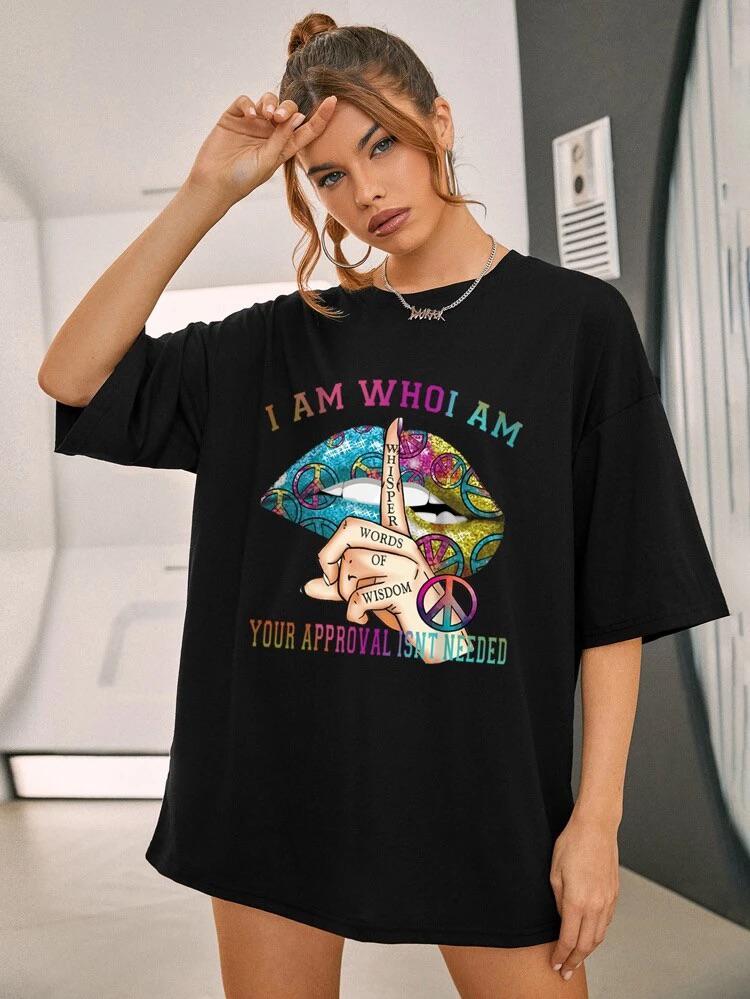 Ladies Oversized Whishper Words of Wisdom Short Sleeves T Shirt Top