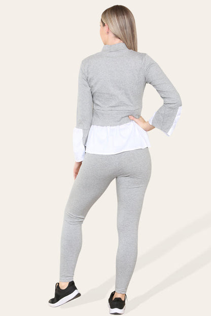 Ribbed Lounge Wear Flared Shirt and Leggings Co-Ord Set