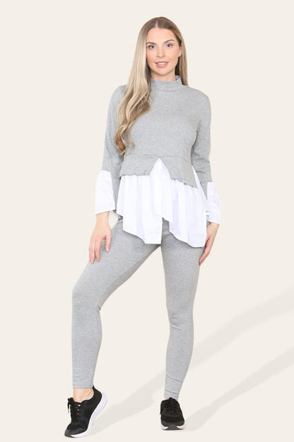 Ribbed Lounge Wear Flared Shirt and Leggings Co-Ord Set