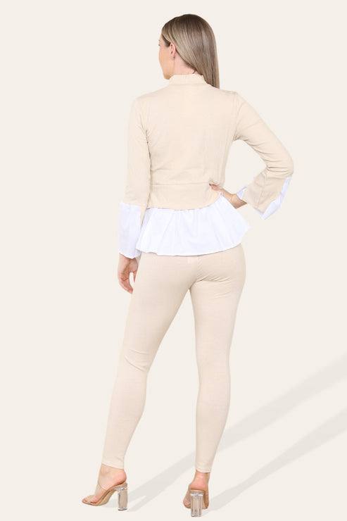 Ribbed Lounge Wear Flared Shirt and Leggings Co-Ord Set