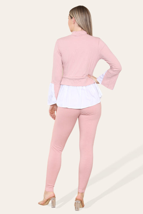 Ribbed Lounge Wear Flared Shirt and Leggings Co-Ord Set