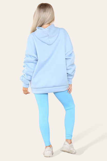 Oversized Ruched Sleeves Hoodie With Satin Ribbon - 9th Degree