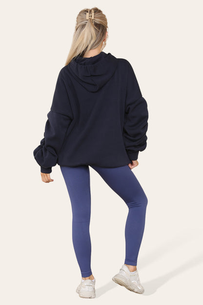 Oversized Ruched Sleeves Hoodie With Satin Ribbon - 9th Degree