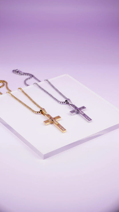 Crystal Gem Set Cross Necklace