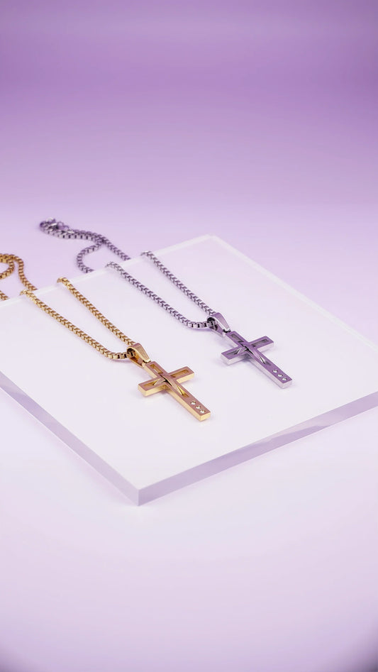 Crystal Gem Set Cross Necklace