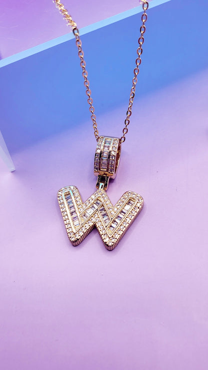 Crystal Initial Necklace Letter W
