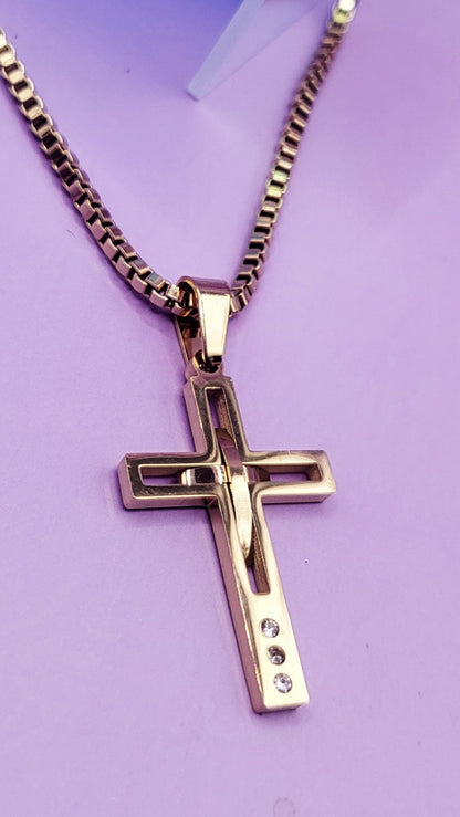 Crystal Gem Set Cross Necklace